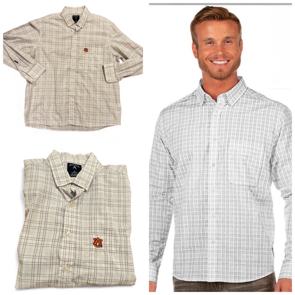 Antigua Auburn Men's White Plaid Button Down Shirt XL